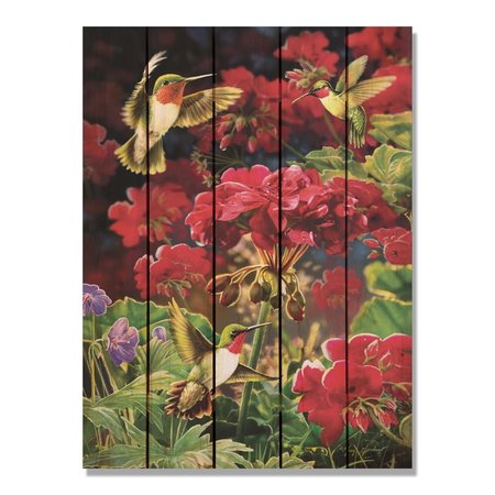 RICKI&APOSS RUGS 28 x 36 in. Giordanos Hummingbird & Geranium Inside & Outside Cedar Wall Art RI890025